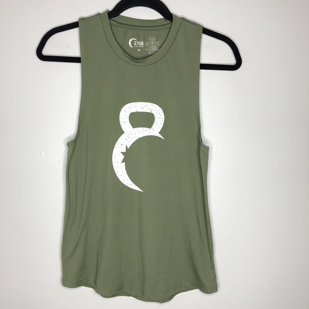 Zyia Active Women's XS Green Kettle Moon Activewear Workout Tank Top